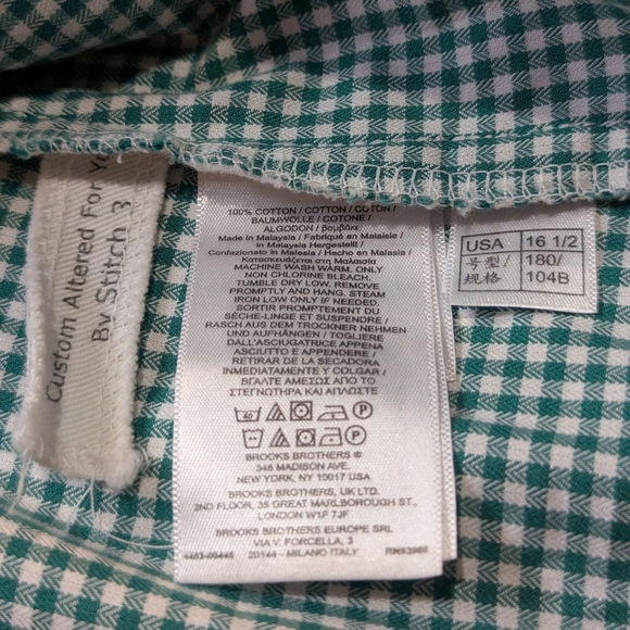 Brooks Brothers Shirt Green Gingham Check Button Up Regent 100% Cotton 16 1/2 - Picture 8 of 8
